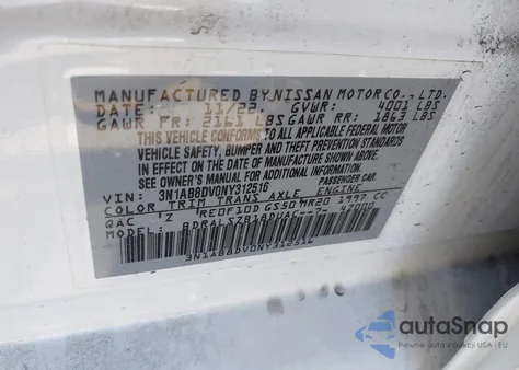 2022 Nissan Sentra Sr Xtronic Cvt z USA, uszkodzony, nr VIN 3N1AB8DV0NY312516